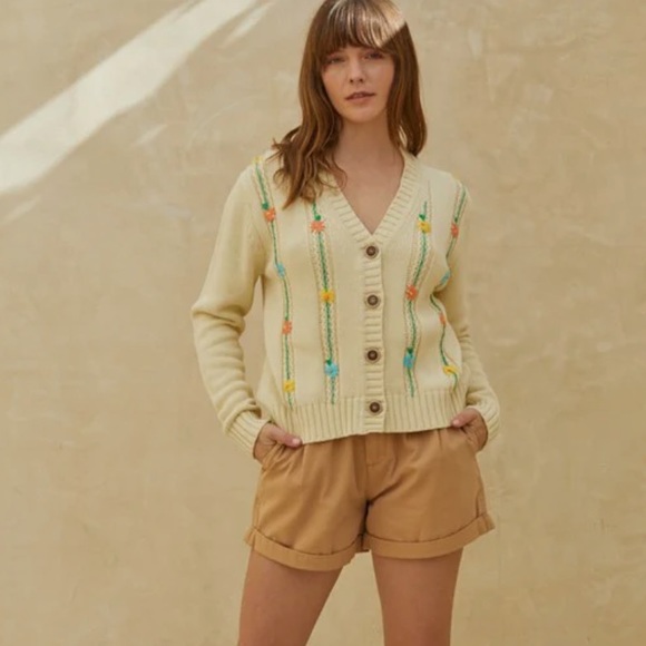 NWT By Together Wall Flower Cable Button Up Cardigan in Natural.  Size Small - Picture 7 of 7